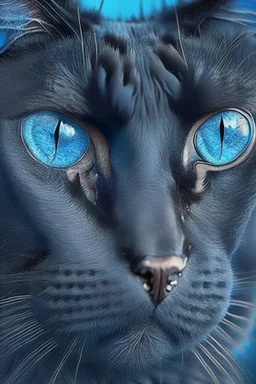 قط اسود حزين وعيونه زرقاء