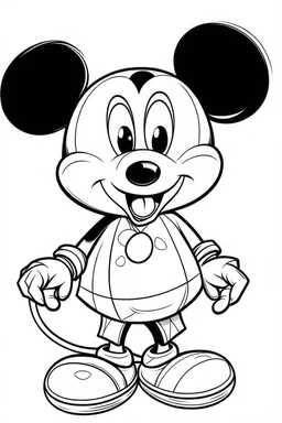 coloring page for kids, mickey ,mouse , cartoon style, thick outline, low details, no shading, no color