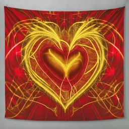 electric heart in red and golden tapestry