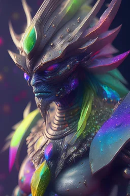 Rainbow gemstone warrior alien,highly detailed, artstation, sharp focus