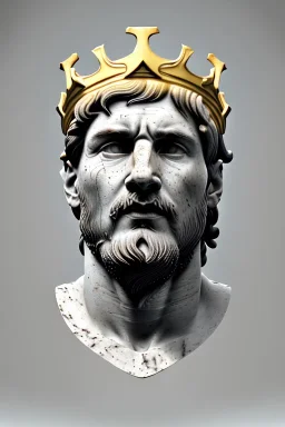 Ultra Realistic image, Roman sculpture, white marble material, Lionel Messi, gold Laurel leaves wreath, god crown, renaissance ornaments, one gold star in heart, sun ornament, sun rays background, chisel style, waist up portrait, emperor style, epic, celestial, cinematic lighting, God light, god rays, 4k resolution, smooth details, ornate details, soft lighting, unreal engine 5, art station, substance 3d.