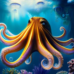 ultra detailed fullbody portrait of Giant Octopuss underwater, extremely detailed digital painting, intrincate, extremely detailed face,crystal clear Big eyes, in the style of Kaare Andrews, mystical colors , perfectly centered image, perfect composition, rim light, beautiful lighting, 8k, stunning scene, raytracing