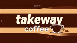 A horizontal design measuring 230 cm x 40 cm with the text (takeway coffee) In the middle with the color theme of Tosi and coffee cup and coffee beans