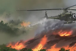 helicopter burning in the jungle the Panter is watching on fire