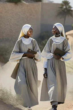 fucilazione di suore africane con tunica grigia giornata di sole soldato giovane