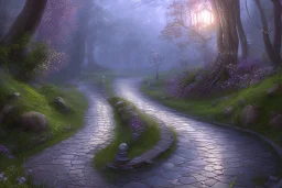  winding stone path lit river