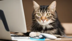 very clever cat with computer mouse