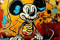 mickey mouse half skeleton, neo-expressionism, acrylic paint