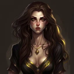 pretty girl, young, brown hair, conventionally attractive, tight top, curvy, fit, necromancer, sorcerer