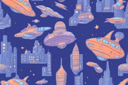 Space city on the streets of the city there is a holiday in the sky with shuttles flying