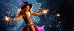 pop star fairy magician throwing a wild magic spell that performs