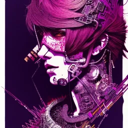 beautiful punk girl, hyper detailed, intricately detailed, illustration by <kilian eng> <Yoji Shinkawa>, purple tones,