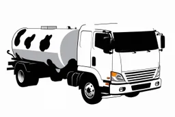 side view of a white fuel tank truck with black cow spots, illustration