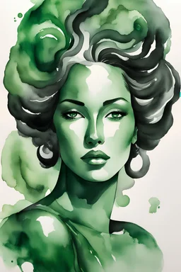 ink wash and watercolor illustration of a woman made from malachite