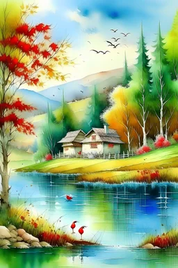 Turkey sweeth home with beautiful nature water color painting