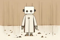 robot wearing a brown robe, jon klassen style