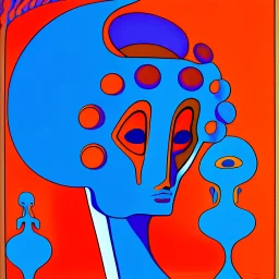 French surrealism animation art from 1970s, illustration of large blue alienoid creatures, mesmerizing, hallucinogenic tones, strange, creepy cutout style of animation of phantamosgoric giant blue alien with red eyes, Czech animation tradition, art by Roland Toper, Dali-esc environment, trance-like, Fantastic Planet aliens