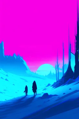 winter scene, abstract, vaporwave, sniper in the distance