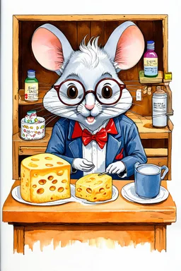 SKETCH WATERCOLOR PASTEL COLOURS - “Mr. Whiskers McStreusel crazy old mouse inside his magic cheese shop, a wiry fellow with wild white hair and glasses so large they practically covered his whole face.”