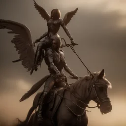 angel of death riding a horse, fantasy, 4k, 8k, highly detailed, cinematic, ultra photorealistic, ultra realistic, volumetric lighting, moody, gloomy