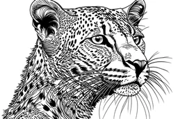Outline art, cheetah, cartoon style, black and white, low detail, no shading, --ar 9:11