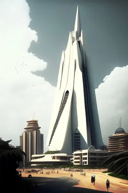 big pointy white dystopian rich uganda city center