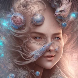 fantasy magic, intricate, sharp focus, illustration, highly detailed, digital painting, concept art, artgerm and paul lewin and kehinde wiley, masterpiece sexy lips with smile Asian lady body flowers head silver bright rain lady outer space pretty, pink blue