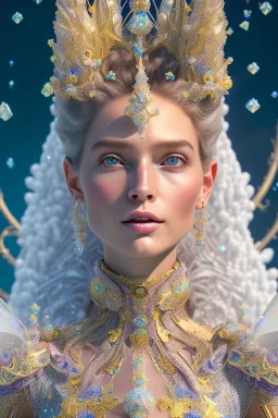 A portrait of a crystalline fairy, smile, mythical,fantasy , magnificent, majestic, highly intricate, Realistic photography, incredibly detailed, ultra high resolution, 8k, complex 3d render, cinema 4d