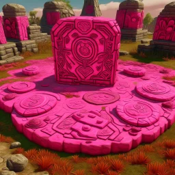 A pink realm with spellbound runestones designed in Kuna Molas