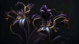 black background, houdini render, 2 abstract flowers, highly sharpen detailed beautiful photography of flower, electric, holographic sketch orchid,sharp focus, low contrast, dynamic lighting, elegant, harmony, beauty, masterpiece, by durero, by moebius, by josan gonzalez, lips, ultra lots of high detail, octane render, 8k