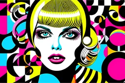 pink yellow red turquoise high contrast black & white bold trip geometric 1960 mod op-art miss piggy as barbie as genie from a golden lamp with 3 wishes to grant. top notch. international best seller. most distinct eye-catching vibrant bold provocative illustrated anime known to the world