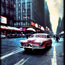 Picture 1950's street life New York, blurred, abstractism, colours, strong texture, 3d