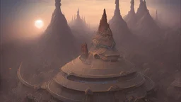 ancient, fantasy, chinese town, dune, crater, sand strom, destroyed chinese houses