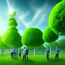 energy, power plant, technology, green trees, blue sky, people