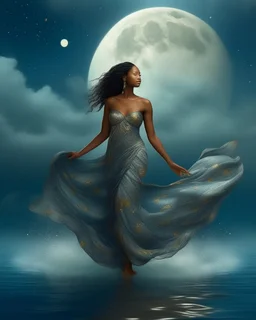 No corners drawing lines dots Kandinsky A full-body pretty African Asian moon goddess draped in flowing celestial fabric walks on water beneath a glowing full moon. Her gown unfurls like clouds, catching starlight and golden dust in the night air. The scene is surreal and divine, with painterly textures and a balance of shadow and illumination vertical Award winning imagery trompe l'oeil 3D surrealism masterpiece of Odilon Redon's dreamlike surrealism. kintsugi painting of abstract squares creat