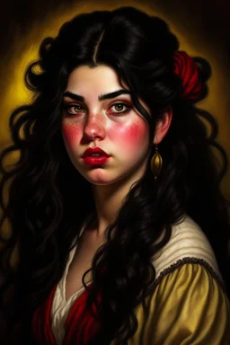 Portrait of a female fantasy dwarf, long black hair, Caravaggio style