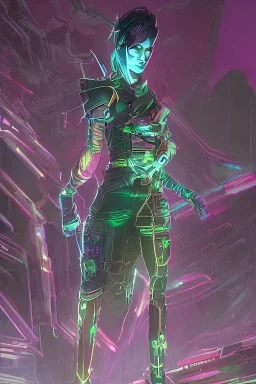 cyberpunk elf in a neon dystopian forest