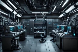 dark laboratory in an urban futuristic room