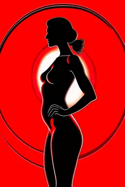 black silhouette of Nude woman, photographer George Mayer, series Anima, art photo, red circle on background