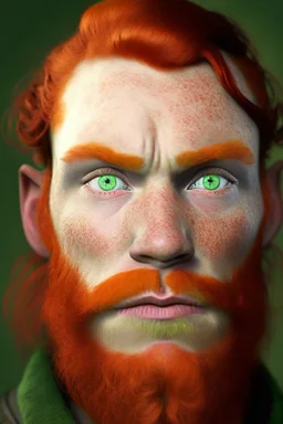 portrait of a dwarf, light green eyes, red hair, pronounced cheekbones and slightly square jaw