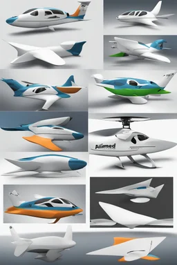 ideation aeroplane airmed inspired by shark with side view, quarter view and front view