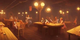 role playing in a cafe at night