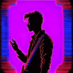 The silhouette of a musical performer in the spotlight. - very noticeable shadows - very realistic details - style: "synthwave"