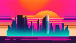 minimal design,shapes, synth-wave, synth-wave one sun, synth-wave city, simple,iconic:1.8), synth-wave color in city, comic style
