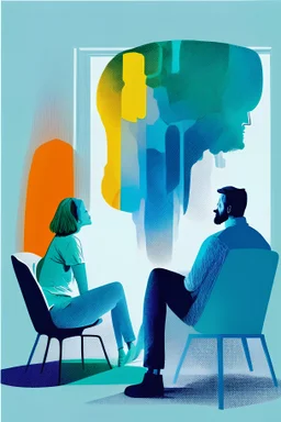Person in therapy, talking with his terapista digital illustration color full with white backgound