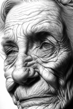 drawing, portrait,Flowers , wrinkles, features, white, lead, charcoal,drawing with pencil