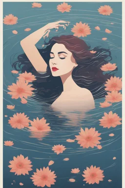 woman floating in water, flowers floating in water, freedom, Sense of liberation