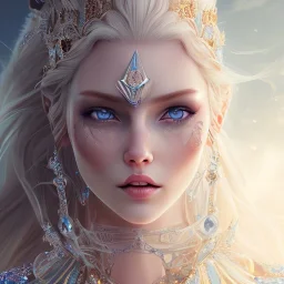 ice queen blue eyes long blond hair smiling face long dress in elden ring realistic