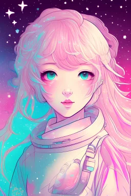 pastel light colour cute girl line art with space