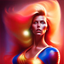 blonde superwoman. oil on canvas, kodachrome, volumetric light